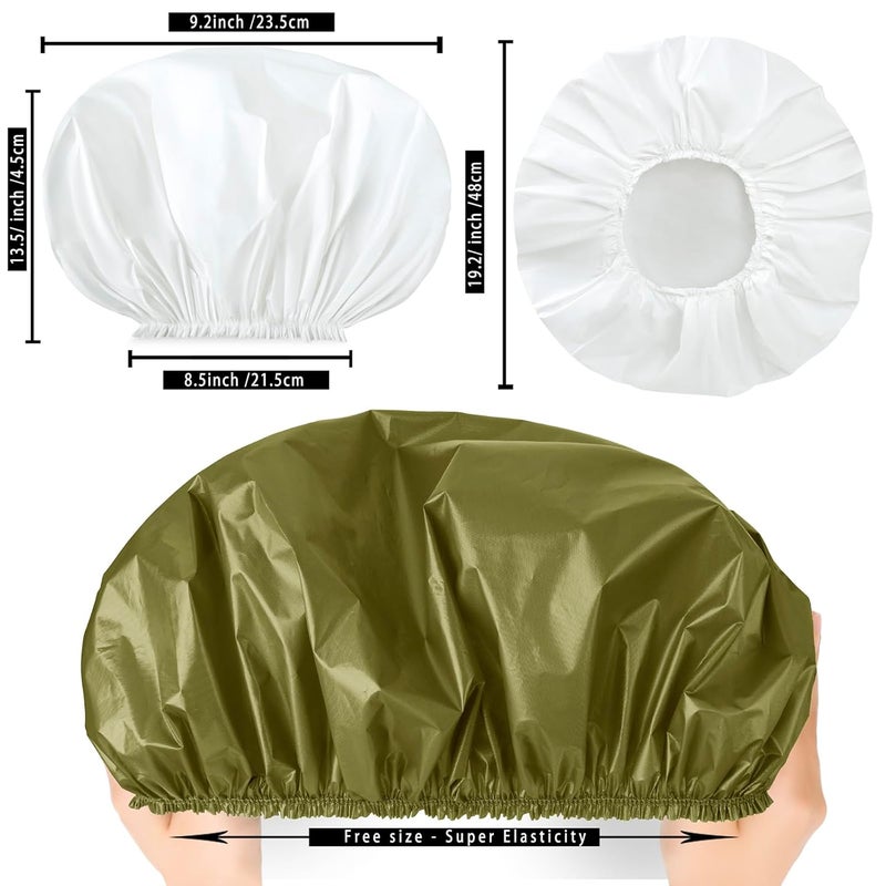 CHFONG Extra Large Shower Cap 2 PCS Waterproof Shower Caps for Women, Super Jumbo Shower Cap, Reusable Super Large Bath Caps Hair Cap for Long Thick Curly Hair, Locs, Twist Braids - Green + White - Image 3